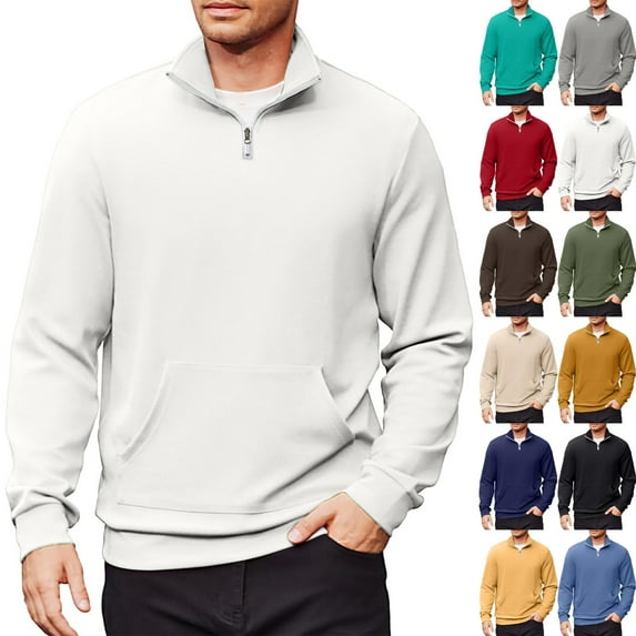 Zimjoy Mens Quarter Zip Pullover Collared Long Sleeve 1/4 Zip Pullover Mens Casual Big and Tall Shirts for Men Lightweight Quarter Zip Sweatshirt Dress Clothes Men, White L