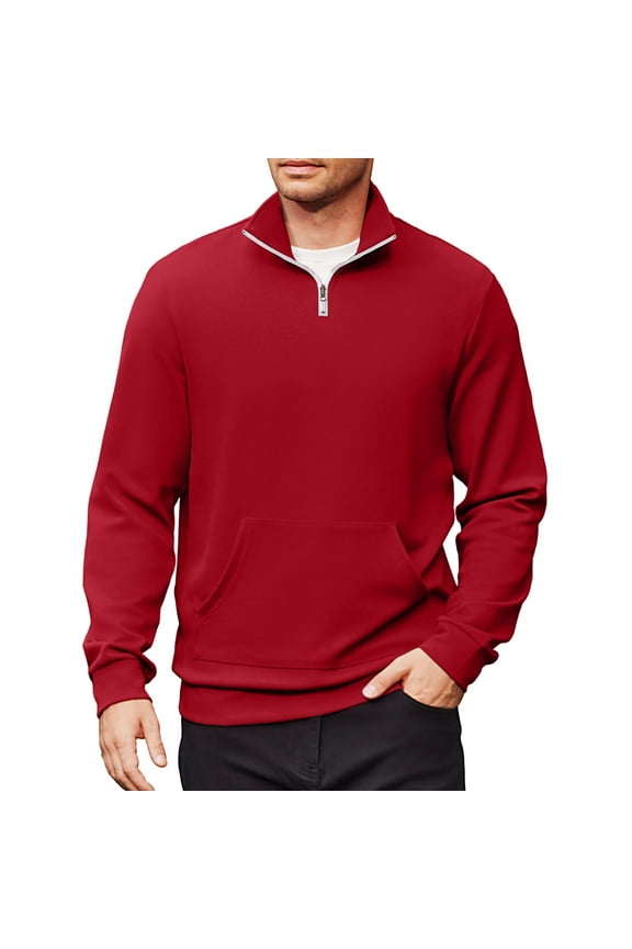 Mens Quarter Zip Pullover Collared Long Sleeve 1/4 Zip Pullover Mens Casual Long Sleeve Shirts for Men Lightweight Quarter Zip Sweatshirt Fall Clothes, Deep Red XL