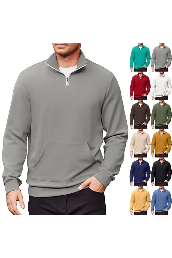 Mens Quarter Zip Pullover Collared Long Sleeve 1/4 Zipper Pullover Casual Quarter Zip Sweatshirt Lightweight Winter Big and Tall Shirts for Men, Gray S