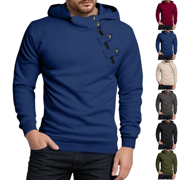Zimjoy Mens Quarter Zip Pullover Hooded Long Sleeve Bias Tape Zipper Pullover Mens Casual Blue Sweatshirt Lightweight Fall Fleece Mens Sweatshirts, Royal Blue XL
