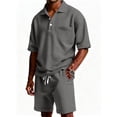thumbnail image 1 of Zimjoy Mens Short Sets Two Pieces Outfits Button Waffle Knit Shorts and Short Sleeve Polo Shirts Set Summer Casual Tracksuits, Gray L, 1 of 7