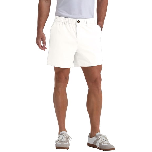 Zimjoy Mens Shorts 5" Inseam Flat-Front Shorts Lightweight Quick Dry Button Stretch Chino Shorts Elastic Waist Outdoor Golf Work Travel Beach Pants, White 3XL