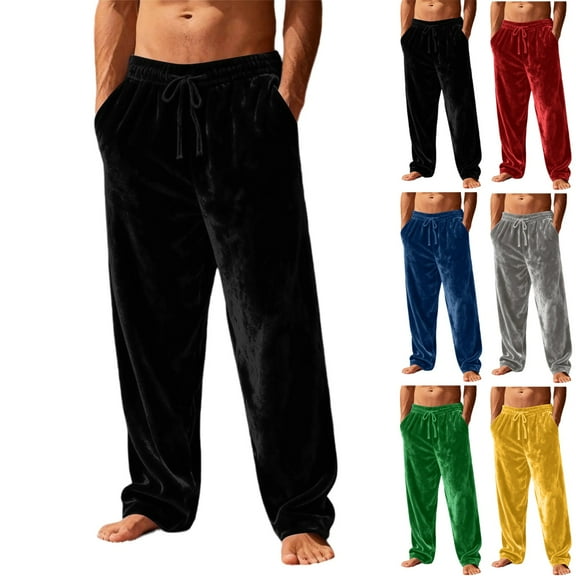 Zimjoy Mens Sleep Pants Casual Thermal Lounge Pant Plush Velvet Pajama Pant Warm Christmas Lounge Pants, Black S