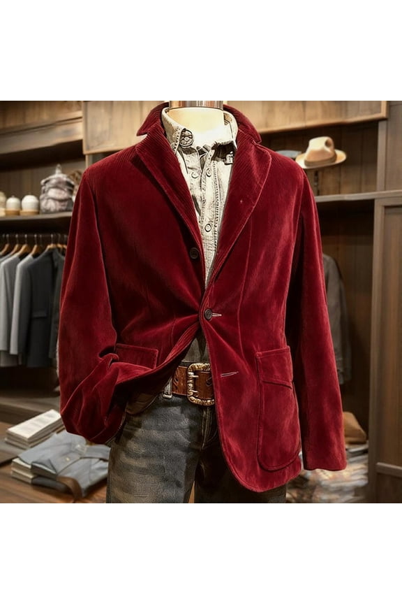 Mens Sport Coats Slim Fit Casual Blazer Jacket One Button Vintage Corduroy Suit Jacket Business Office Work Blazers Jackets Prom Party Sport Coats, Red 3XL