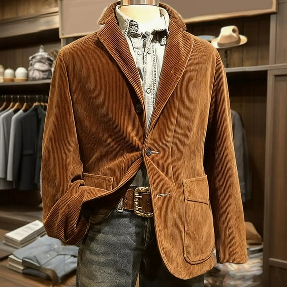Zimjoy Mens Sport Coats Vintage Corduroy Suit Jacket One Button Casual Blazer Jacket Slim Fit Sport Coats Business Office Work Blazers Jackets for Prom Party, Brown XL