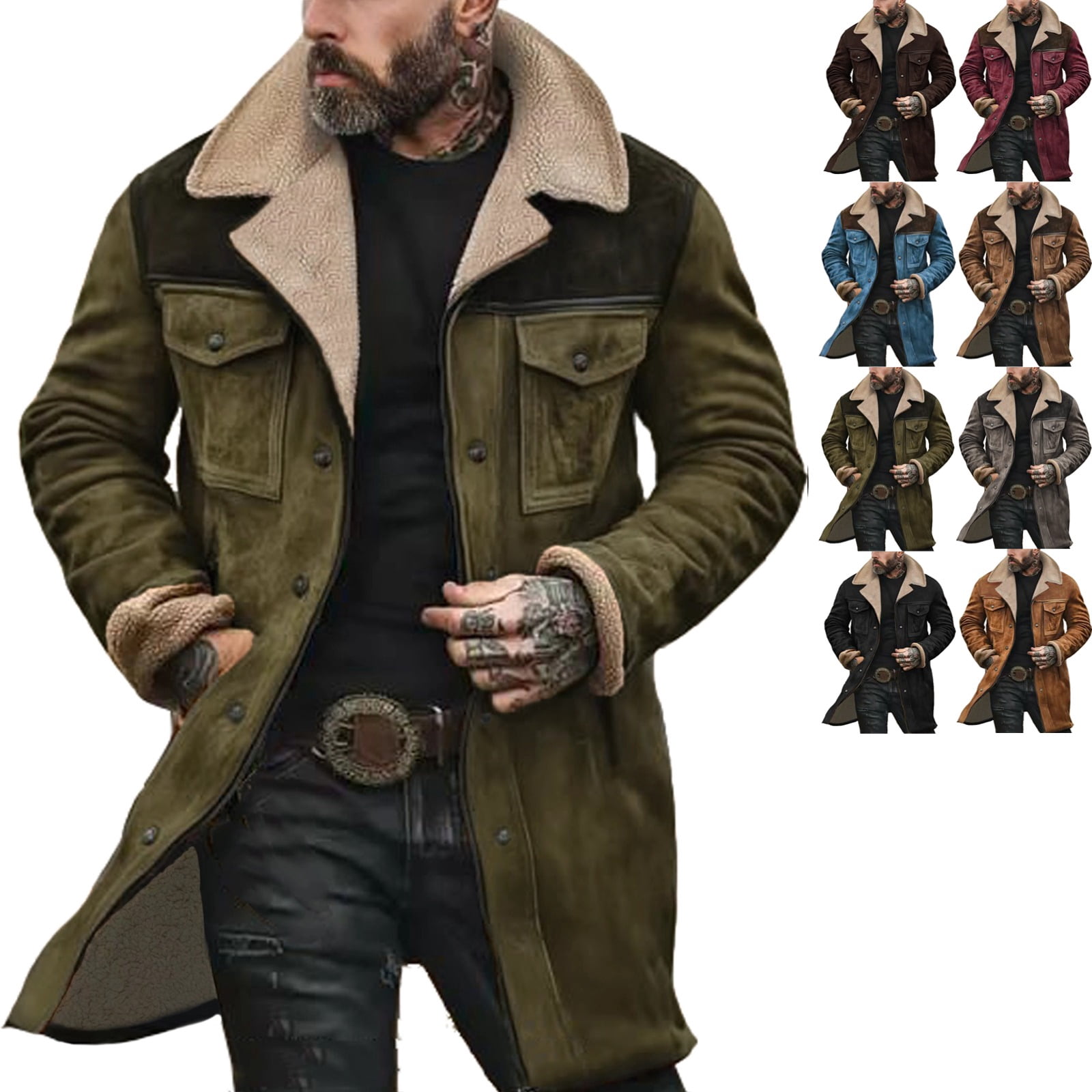 Zimjoy Suede Jacket for Men Vintage Regular Fit Double Breasted