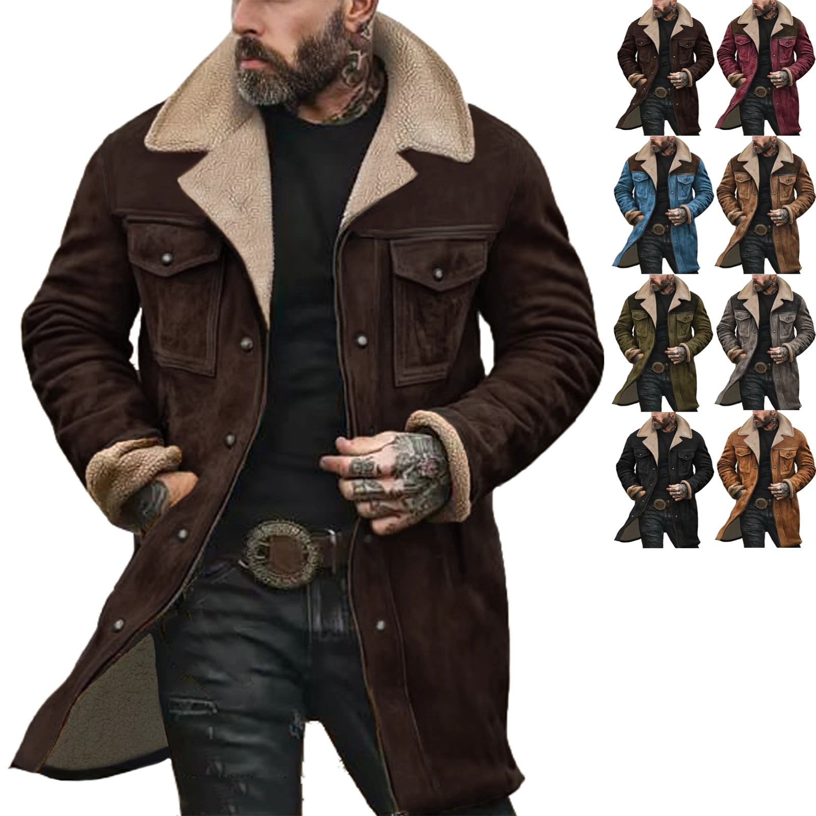 Zimjoy Suede Jacket for Men Vintage Regular Fit Double Breasted