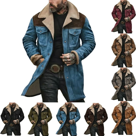 Zimjoy Mens Suede Jacket Western Regular Fit Double-Breasted Trench Coats Windproof Lapel Collar Wool Blend Peacoat Casual Long Trench Coats Thermal Winter Overcoat, Blue L