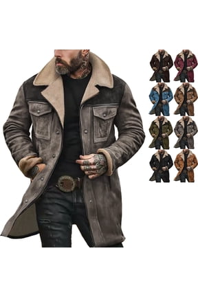 Mens Suede Jacket Western Slim Fit Double Breasted Trench Coats Windproof Lapel Collar Wool-Blend Gray Peacoats Casual Long Trench Coats Thermal Winter Jackets, Gray 3XL