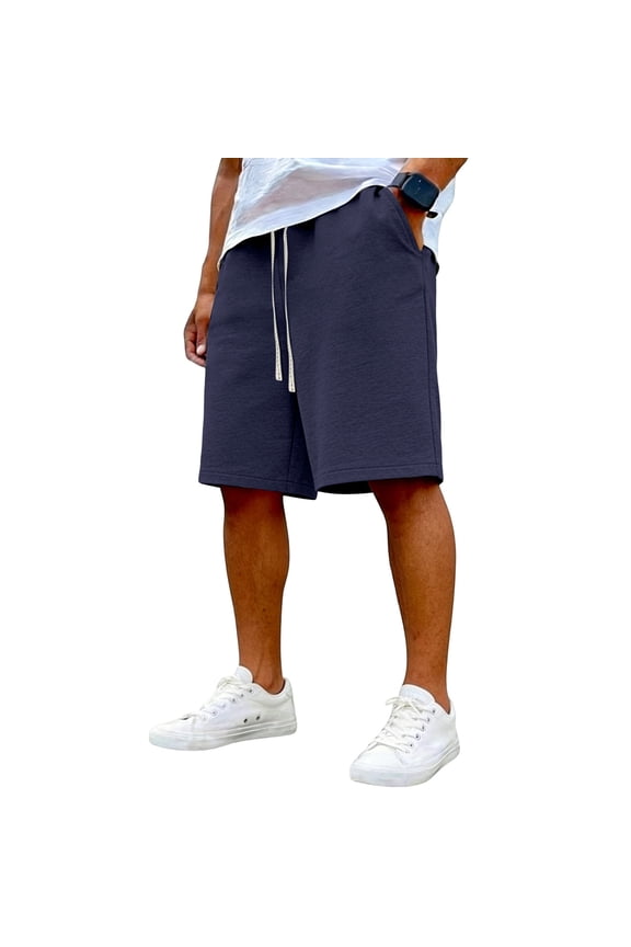 Mens Sweat Shorts with Pockets Cotton Blend Lounge Jogger Athletic Short Pants 9" Inch Inseam Drawstring Elastic Waist Navy M