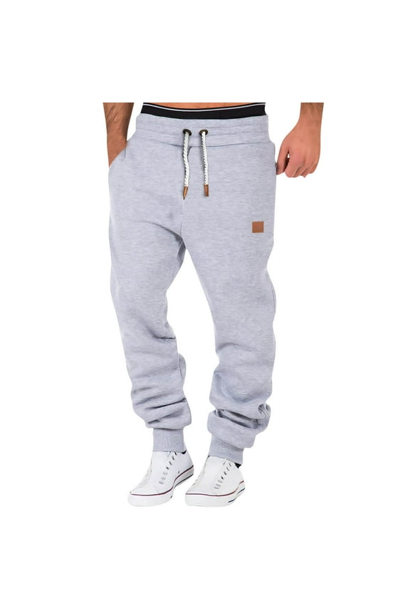Mens Sweatpants Heavyweight Elastic Waist Sweatpants Drawstring Running Jogger Trousers Fall Winter Thick Workout Jogger Pants with Pockets, Light Gray L