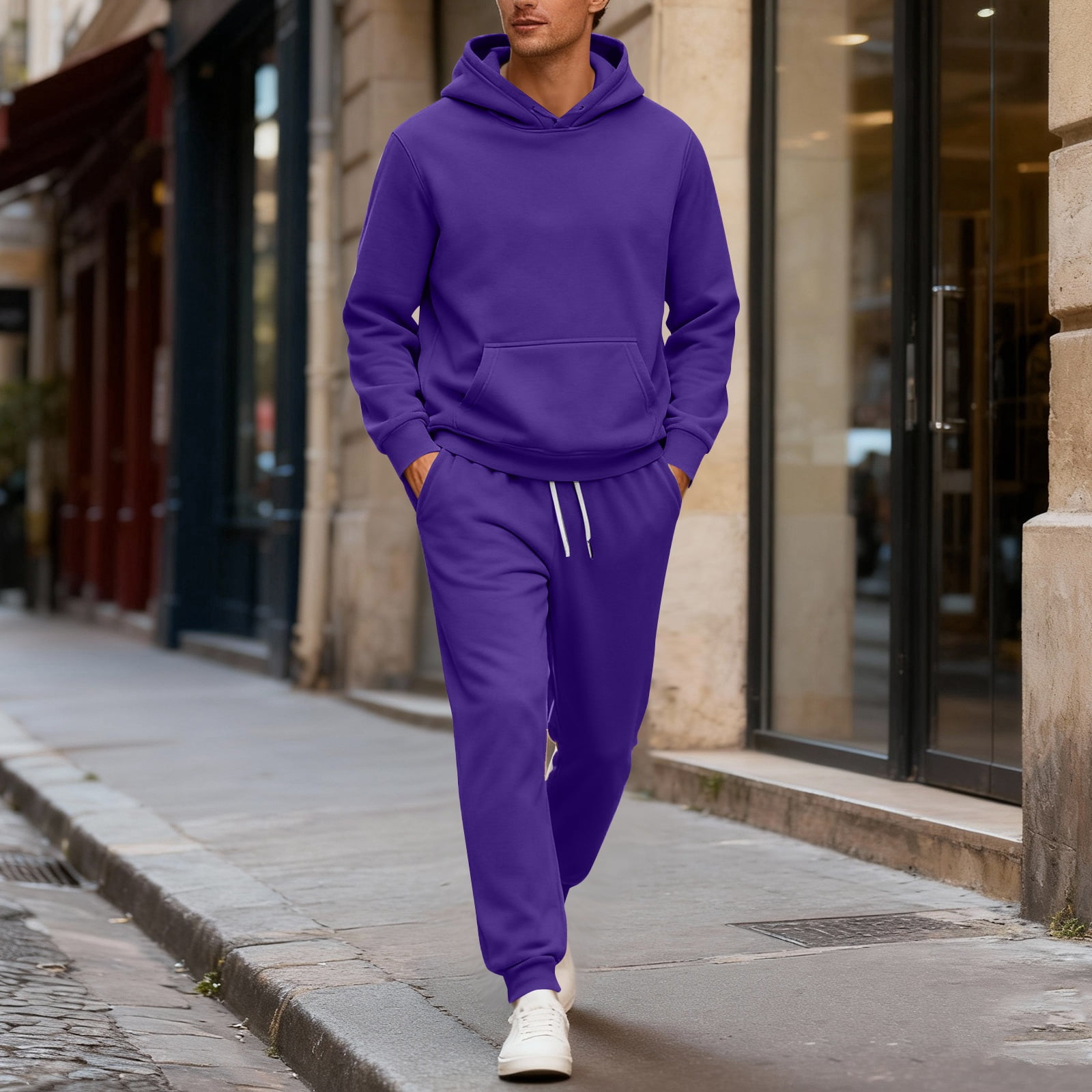 Mens Sweatsuit Athletic Track Suits Mens Casual Hooded Sweatshirt and Sweatpant Fall Sweatpants Set with Pockets, Purple L