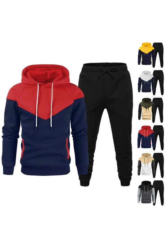 Mens Sweatsuit Gym Track Suits Mens Casual Hoodie and Sweatpants Set Autumn Winter Jogging Suits Sets with Pockets, Red L
