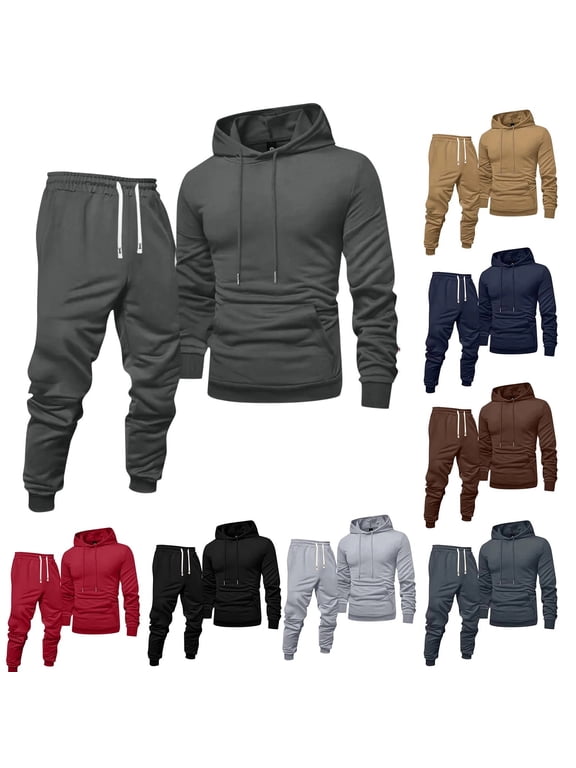Mens Sweatsuit Workout Mens Track Suits 2 Piece Set Casual Pullover Hoodie and Sweatpants Set Autumn Jogging Suit with Pockets, Dark Gray L