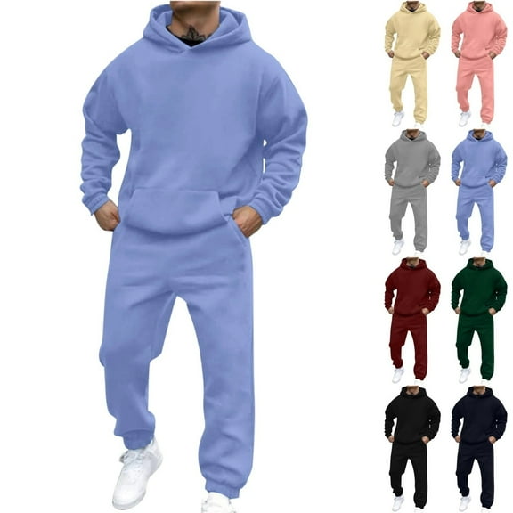 Zimjoy Mens Sweatsuit Workout Mens Track Suits 2 Piece Set Casual Sweatshirt and Sweatpants Set Fall Outfits with Pockets, Blue L