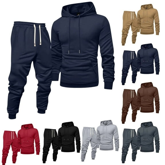 Zimjoy Mens Sweatsuit Workout Track Suits Mens Casual Hooded Sweatshirt and Sweatpant Fall Sweatpants Set with Pockets, Navy L