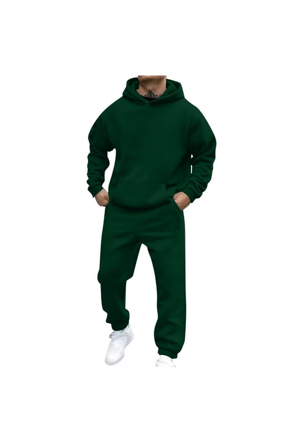 Mens Sweatsuits 2 Piece Set Sports Track Suits Mens Casual Hooded Sweatshirt and Sweatpant Autumn Sportswear Tracksuits with Pockets, Dark Green L
