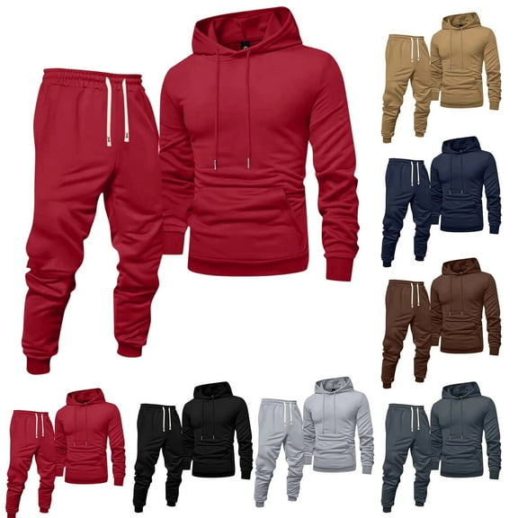 Zimjoy Mens Sweatsuits 2 Piece Set Workout Mens Track Suits 2 Piece Set Casual Hooded Sweatshirt and Sweatpant Autumn Jogging Suit with Pockets, Red L