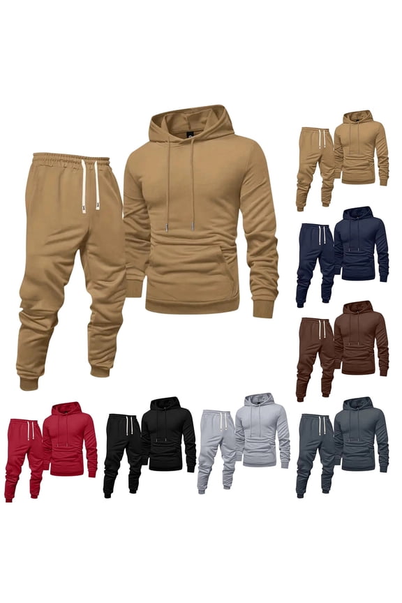 Mens Sweatsuits 2 Piece Set Workout Track Suits Mens Casual Sweatshirt and Sweatpants Set Fall Jogging Suit with Pockets, Khaki 2XL