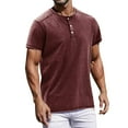 thumbnail image 1 of Zimjoy Mens T-Shirt Casual Stretch Solid Henley Neck Short Sleeve Tees Basic Shirts (Wine, 2XL), 1 of 4