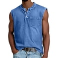thumbnail image 1 of Zimjoy Mens Tank Tops Summer Casual Workout Loose Fit 3 Button Henley Shirts Lightweight Muscle Sleeveless Tee Shirts with Pockets Blue 3XL, 1 of 5