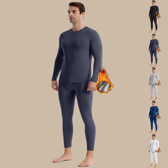 Zimjoy Mens Thermal Underwear Thermals Long Johns Fleece Base Layer Skiing Thermals Bottom Top Sets for Cold Weather, Dark Gray M