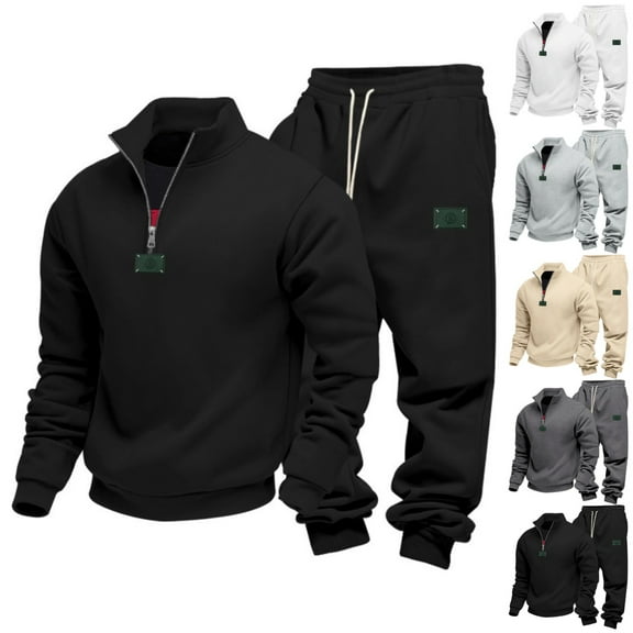 Zimjoy Mens Track Suits 2 Piece Set Gym Sweatsuits for Men Set Fall Hooded 1/4 Zip Up Pullover and Sweatpant Casual Outfits with Pockets, Black 3XL