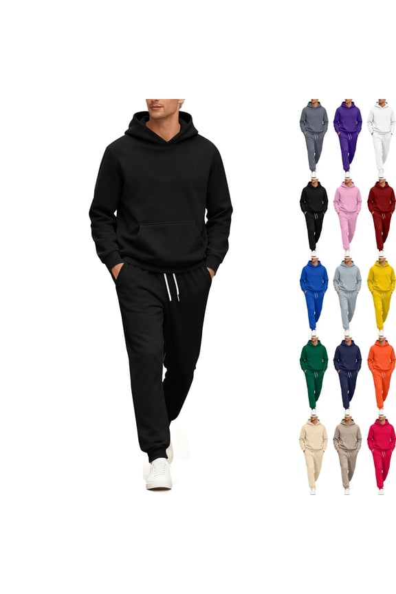 Mens Track Suits 2 Piece Set Gym Sweatsuits for Men Set Fall Pullover Hoodie and Sweatpants Set Casual Jogging Suit with Pockets, Black L