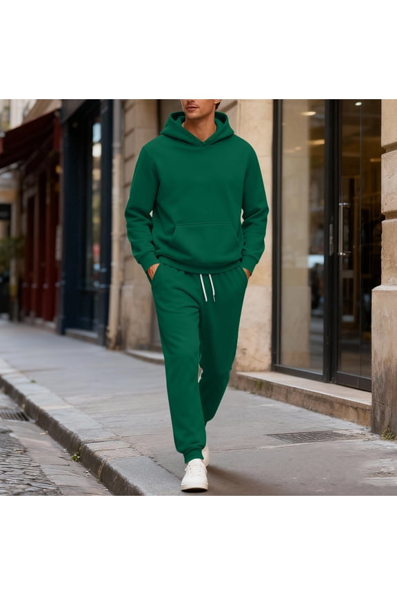 Mens Track Suits 2 Piece Set Sports Sweat Suits Men Fall Sweatshirt and Sweatpants Set Casual Outfits with Pockets, Green S