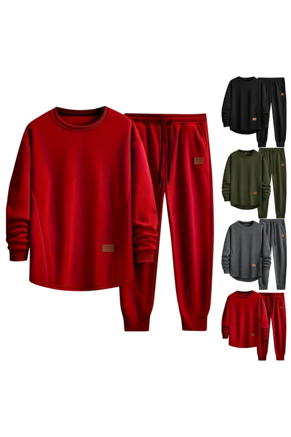 Mens Track Suits 2 Piece Set Sports Sweatsuits for Men Set Crewneck Fall Fleece Pullover Sweatshirt and Sweatpants Set Casual Loose Sweatpants Set with Pockets, Red L