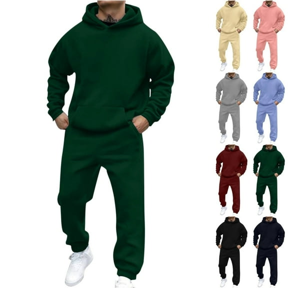 Zimjoy Mens Track Suits 2 Piece Set Workout Men Sweatsuits Sets Autumn Pullover Hoodie and Sweatpants Set Casual Sportswear Tracksuits with Pockets, Dark Green XL