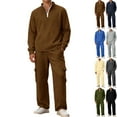 thumbnail image 1 of Zimjoy Mens Track Suits 2 Piece Set Workout Men Sweatsuits Sets Spring Fall Full Zip Up Sweatshirt and Cargo Pants Set Casual Jogging Suit with Pockets, Brown 2XL, 1 of 10