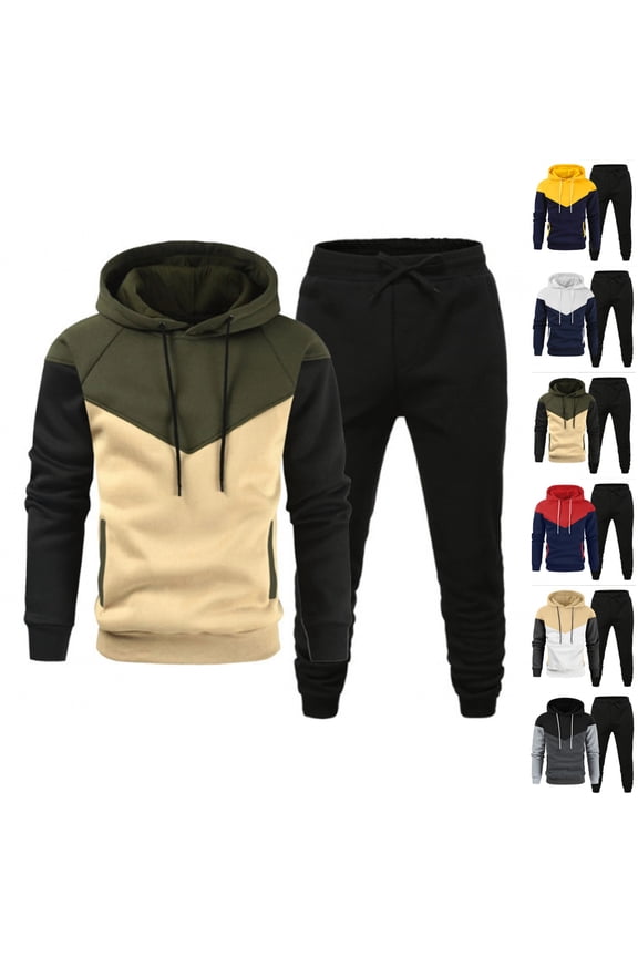 Mens Track Suits 2 Piece Set Workout Sweat Suits Men Autumn Winter Sweatshirt and Sweatpants Set Casual Outfits with Pockets, Dark Green M