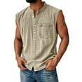 thumbnail image 1 of Zimjoy Mens Vintage Tank Tops Loose Fit Fashion Simple Sleeveless Shirts Button Up Henley Pullover Distressed Shirts Streetwear with Pocket, Khaki XL, 1 of 5