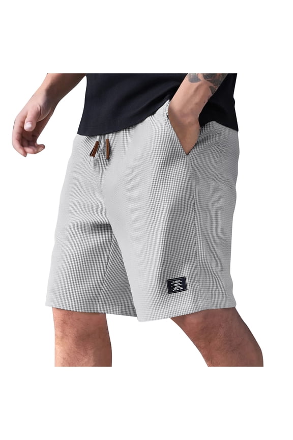 Mens Waffle Knit Shorts Casual Drawstring Elastic Shorts Workout Running Summer Short with Pocket, Light Gray XL