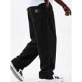 thumbnail image 1 of Zimjoy Mens Wide Leg Pants Corduroy Elastic Waistband Drawstring Pants Textured Loose Straight Trousers with Pockets, Black L, 1 of 3