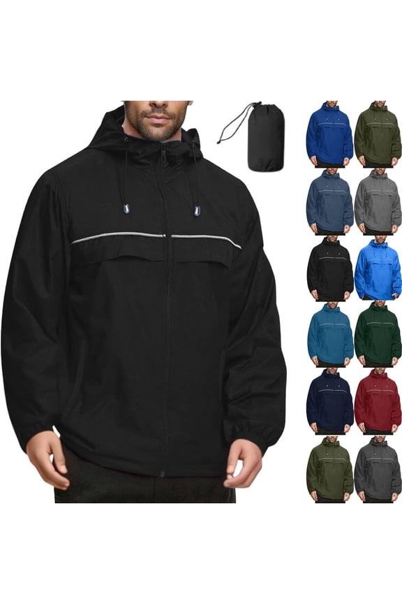 Mens Windbreaker Jackets Lightweight M-5XL Packable Waterproof Rain Jacket Breathable Hooded Jackets Lightweight Adjustable Neckline Spring Travel Running Hoodies, Black 4XL