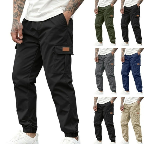 Zimjoy Mens Work Pants Casual Big and Tall Baggy Streetwear Elastic Waist Wide Leg Work Sweats Pants with Pockets, Black L