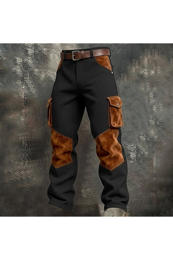 Mens Work Pants Waffle Knit Knee Patches Cargo Pants Durable Multi-Pockets Trousers for Working, Hiking, Outdoor, Black L