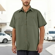 ZIMJOY Mens Work Shirts Casual Short Sleeve Big and Tall Shirts Men Regular Fit Collared Two Pockets Tshirts Lightweight Mechanic Clothes, Army Green 2XL