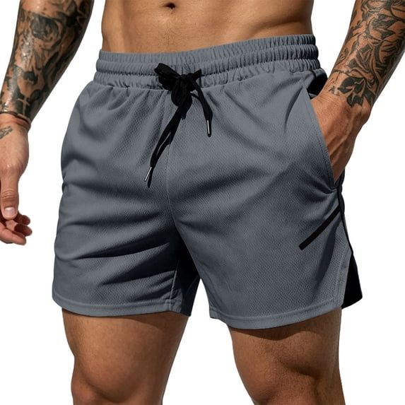 Zimjoy Mens Workout Shorts with Pocket 5" Lightweight Gym Running Shorts Linerless Bodybuilding Athletic Shorts Dark Gray M