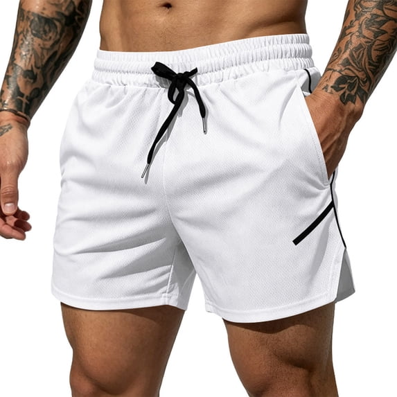 Zimjoy Mens Workout Shorts with Pocket 5" Lightweight Gym Running Shorts Linerless Bodybuilding Athletic Shorts White XL