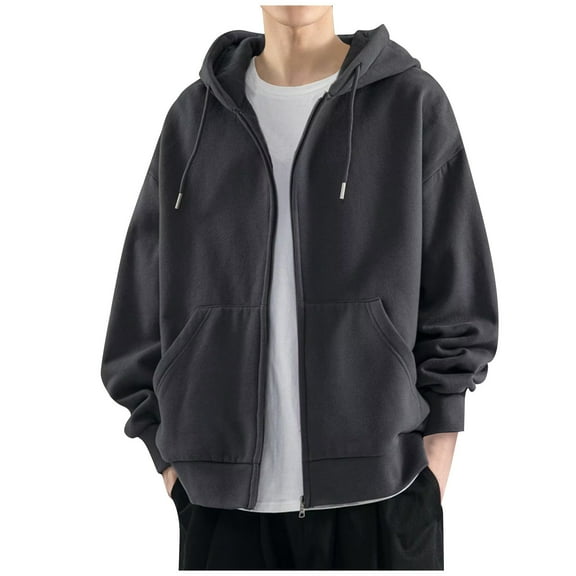 Zimjoy Mens Zip Up Hoodie Active Athletic Drawstring Full-Zip Hoodie Basic Long Sleeve Fleece Sweatshirt Light Weight Casual Hooded Jackets with Pocket, Dark Gray 3XL