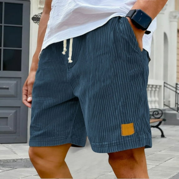 Zimjoy Oversized Corduroy Shorts Men Causal 5 Inch Inseam Elastic Waist Chubbies Shorts Drawstring Ribbon Beach Shorts Mens Retro Lightweight Fit Short Pants with Pockets, Navy 2XL