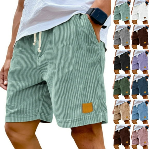 Zimjoy Oversized Corduroy Shorts Men Causal 5" Inseam Elastic Waist Summer Shorts Drawstring Textured Beach Shorts Mens Vintage Lightweight Fit Short Pants with Pockets, Light Green M