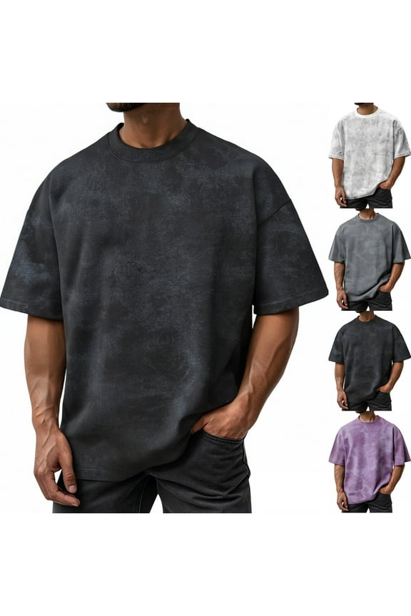 Oversized Tshirts for Men Casual Big and Tall Tie Dye T-Shirts Dressy Crew Neck Short Sleeve T Shirts Lightweight Loose Fit Shirt, Black 2XL