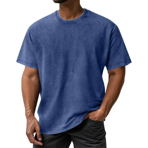 Zimjoy Oversized Tshirts for Men Casual Crew Neck Mens Blue Tshirt Fashion Mens Washed Cotton T Shirts Loose Fit Short Sleeve Tops, Dark Blue 2XL