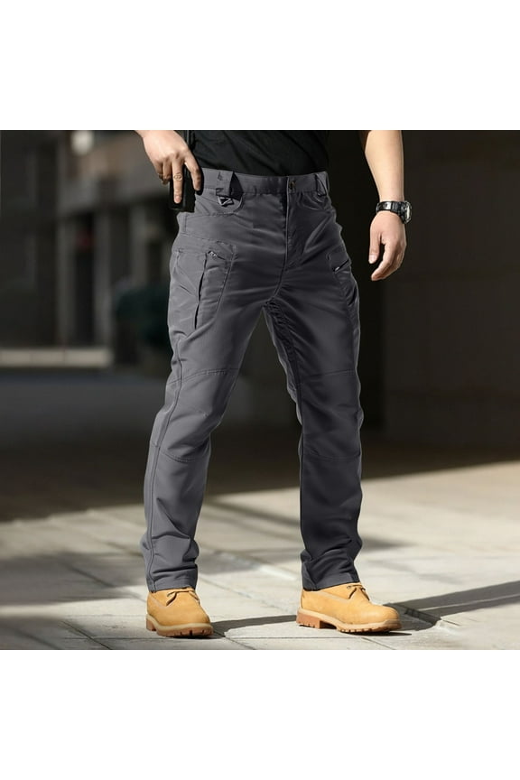 Pants for Men Waterproof Rip Stop Cargo Cargo Pants Relaxed Fit Lightweight Combat Trousers Durable Waistband Hiking Trousers with Multi Pocket, Gray XL