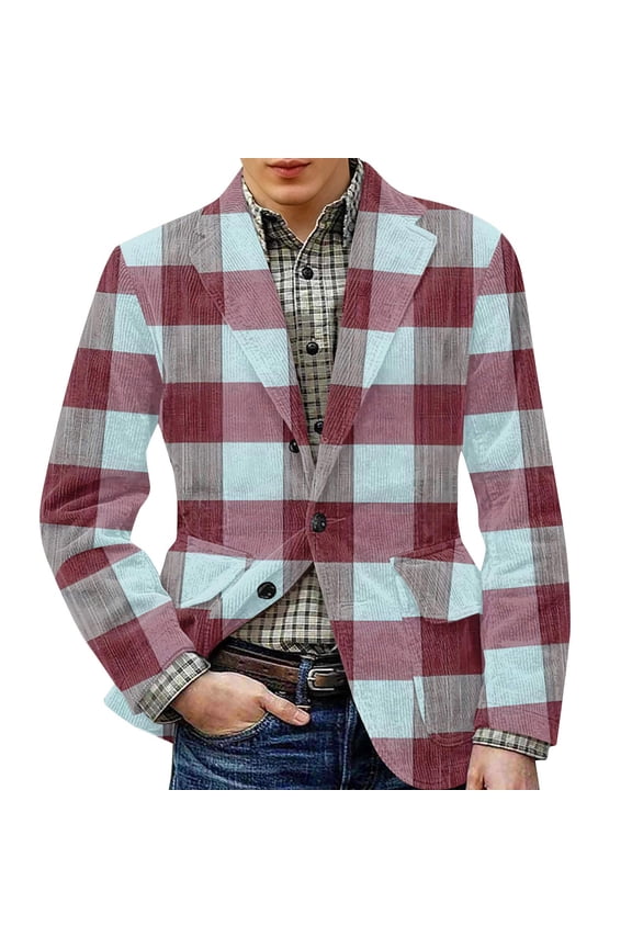 Plaid Blazer for Men One Button Vintage Corduroy Suit Jackets Slim Fit Casual Checkered Blazer Holiday Party Sport Coats Business Work Office Blazers Jackets, Mint Green M