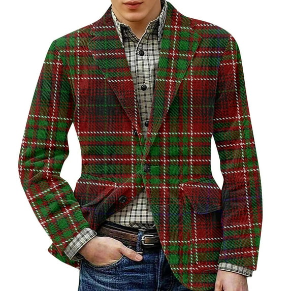 Zimjoy Plaid Sport Coats for Men Casual Slim Fit Corduroy Suit Jackets Vintage One Button Checkered Blazer Business Office Work Blazers Jackets Birthday Party Sport Coats, Green L